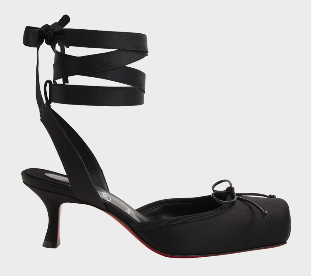 Christian Louboutin Cassia Lace Up 55 Black Tie Ballet Sandal Low Heel Pump 36